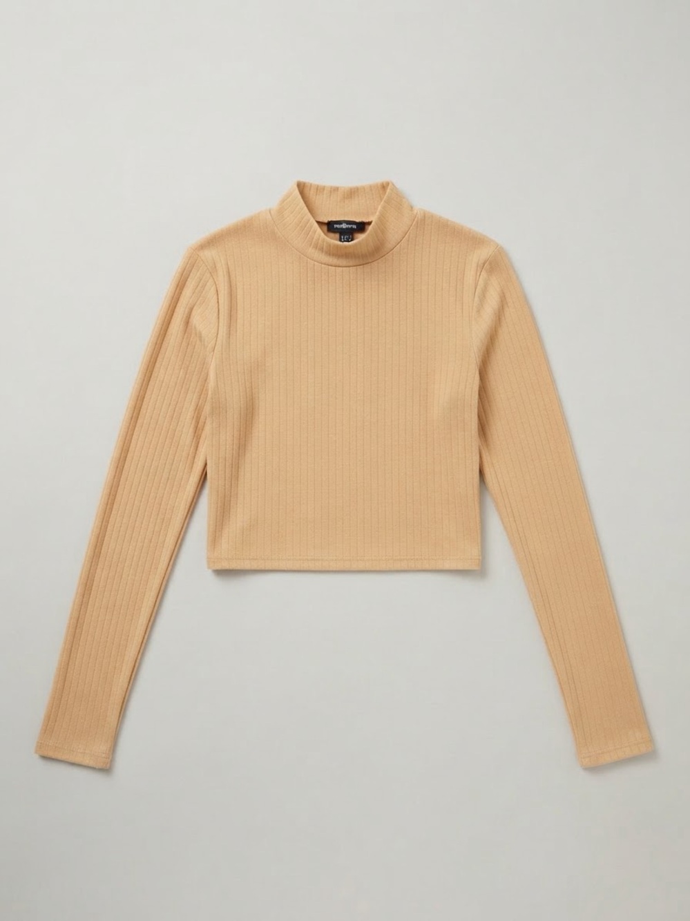 Ambiance Ribbed Mock Neck Long Sleeve Top — Beige